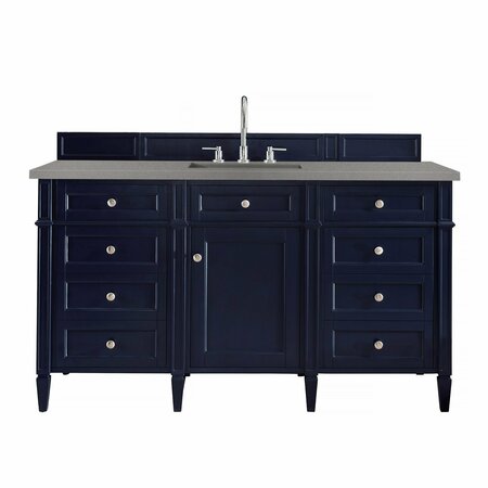 JAMES MARTIN VANITIES Brittany 60in Single Vanity, Victory Blue w/ 3 CM Grey Expo Quartz Top 650-V60S-VBL-3GEX